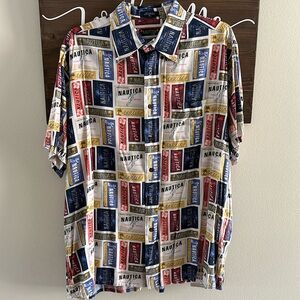 Nautica Vintage Tropical Hawaiian Print Button Down Shirt All Over Novelty